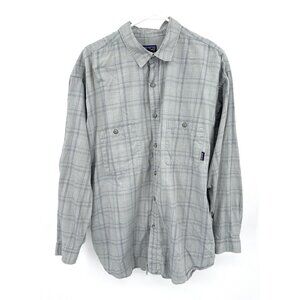 Patagonia Cotton Button Up Long Sleeve Plaid Shirt Mens XL Green Gray